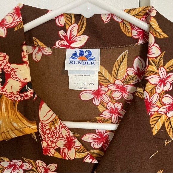SUNDEK Sexy Hula Girls Surfing Shirt Brown Red Gold Mens Medium - Picture 13 of 14